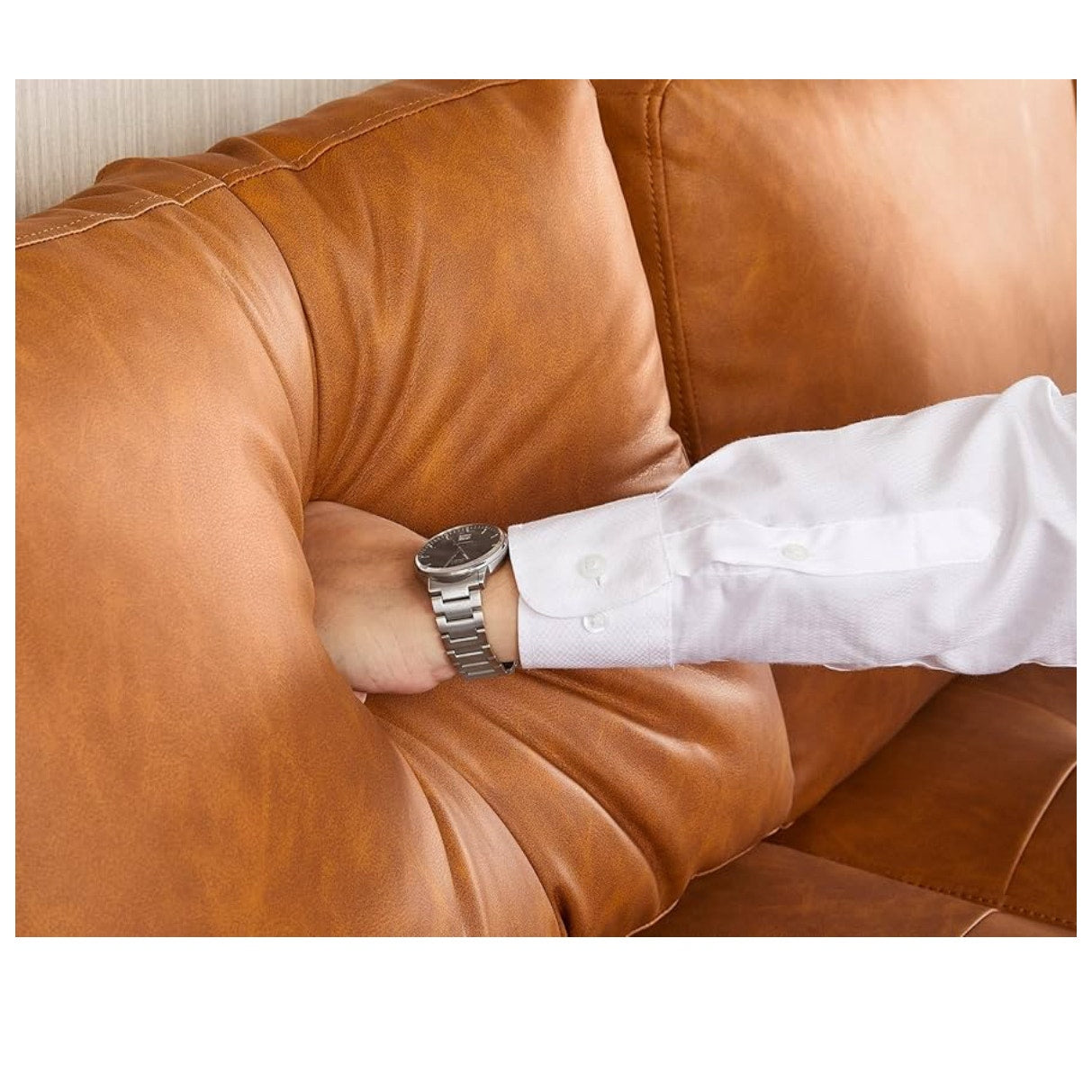 Leather Sofa, 85" Mid-Century Modern Couch, 3-Seater Sofa