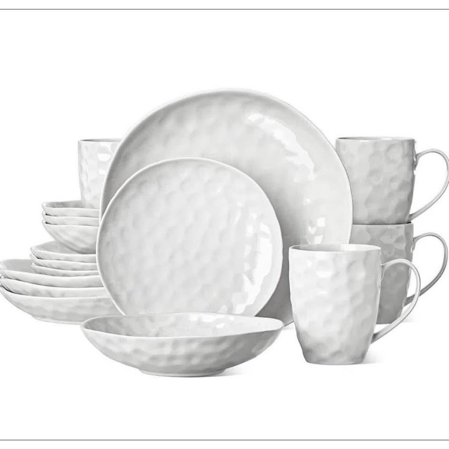 White Dinnerware Set 16 Piece Service for 4, Porcelain Dinnerware Sets, Over Size Bowls and Plates S