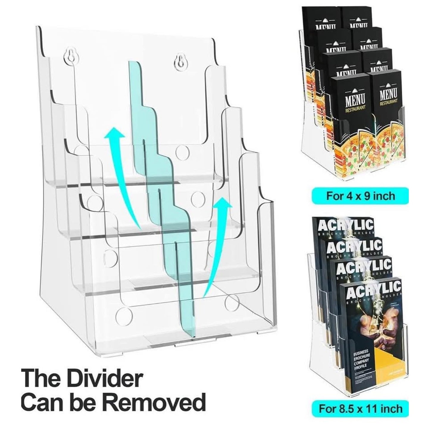 Hemsyc Brochure Holder 4 Tier 8.5 x 11 Brochure Display Stand with Removable Divider for 4 x 9 Acryl
