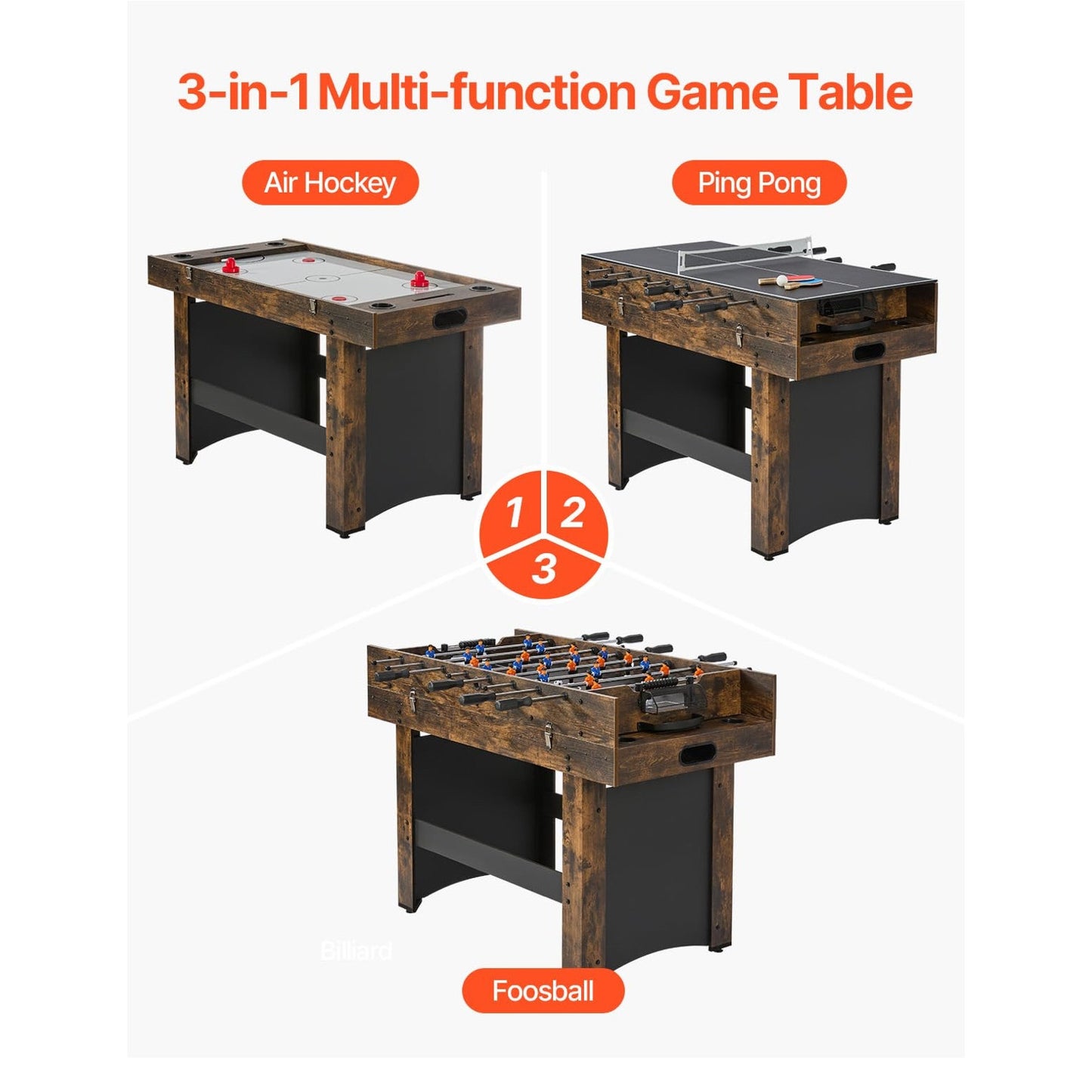 VEVOR 3-in-1/4-in-1 Combo Game Table Set, 48"/54" Air Hockey, Ping Pong & Foosball