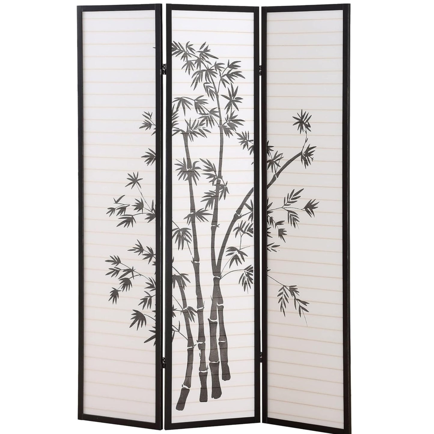 Roundhill Furniture 3-Panel Oriental Shoji Room Divider Screen, Black