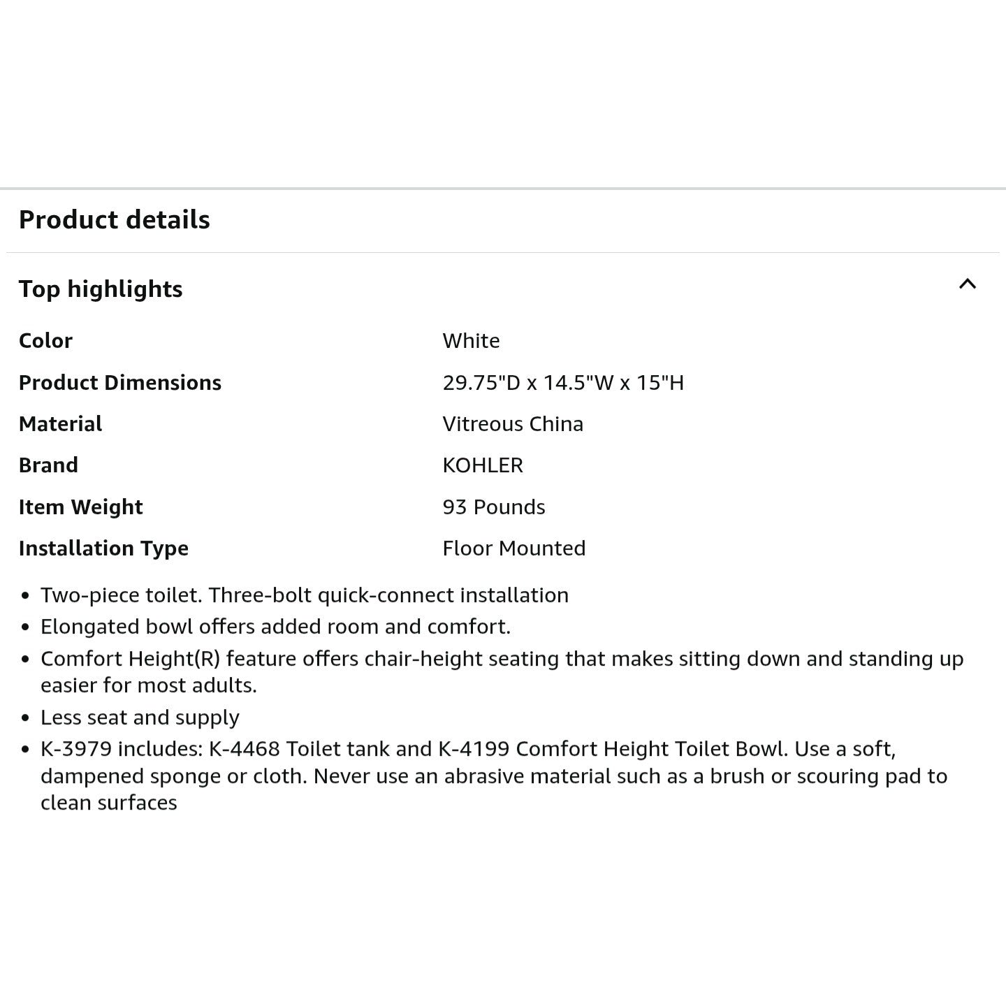 Kohler 3979-0 Highline Comfort Height Two-piece elongated 1.6 gpf chair height toilet