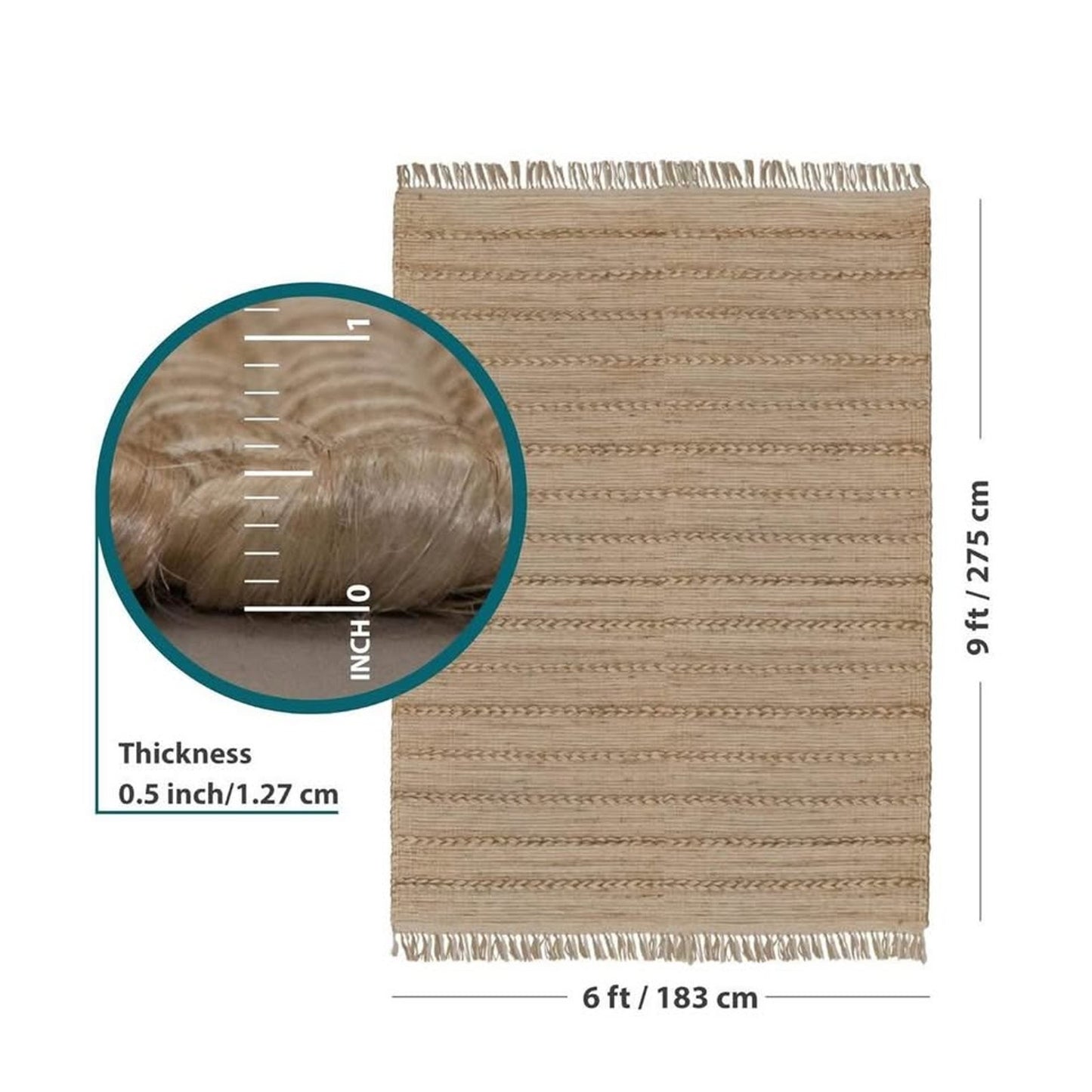 6x9 Ft Jute Natural Area Rug, Hand Woven Rug for Living Rooms, Kitchen, Bedroom & Dinings Premium Qu