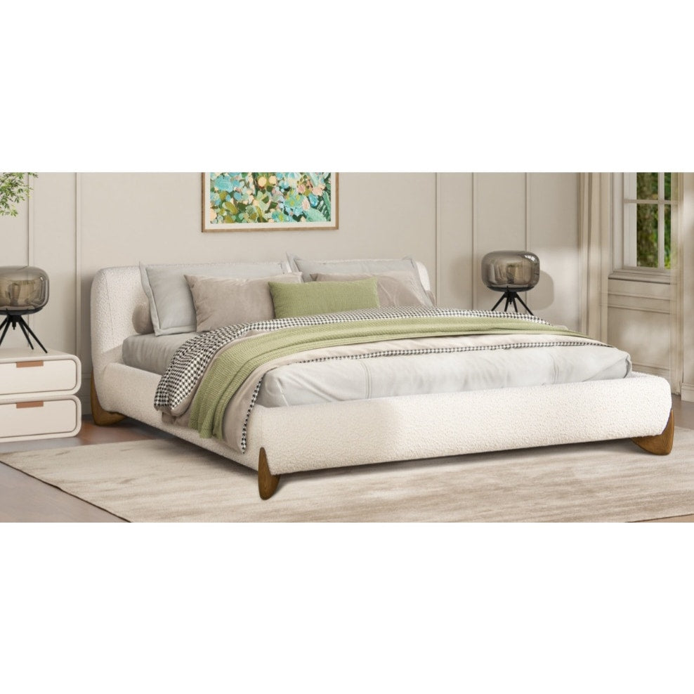 Jennifer Taylor Alpine Puffy Modern Platform Bed, King, Ivory White Bouclé