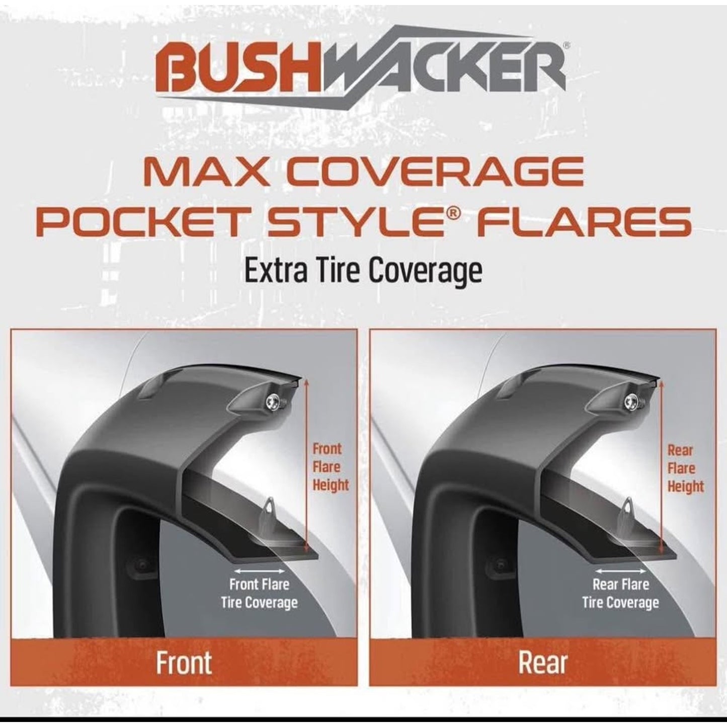 Bushwacker Max Coverage Pocket/Rivet Style Front & Rear Fender Flares | 4-Piece Set, Black, Smooth F