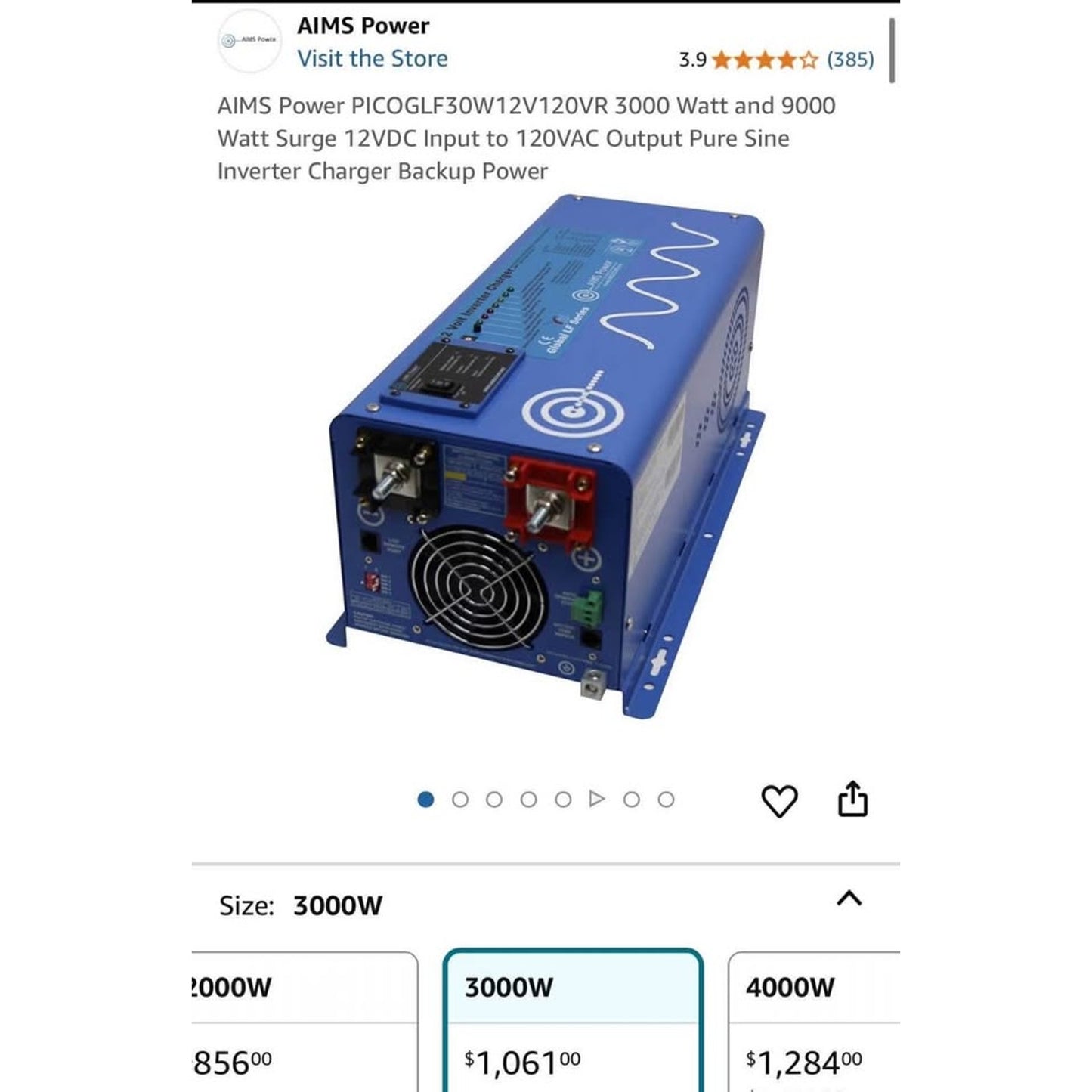 $650 obo AIMS Power PICOGLF30W12V120VR 3000 Watt and 9000 Watt Surge 12VDC Input to 120VAC Output Pu