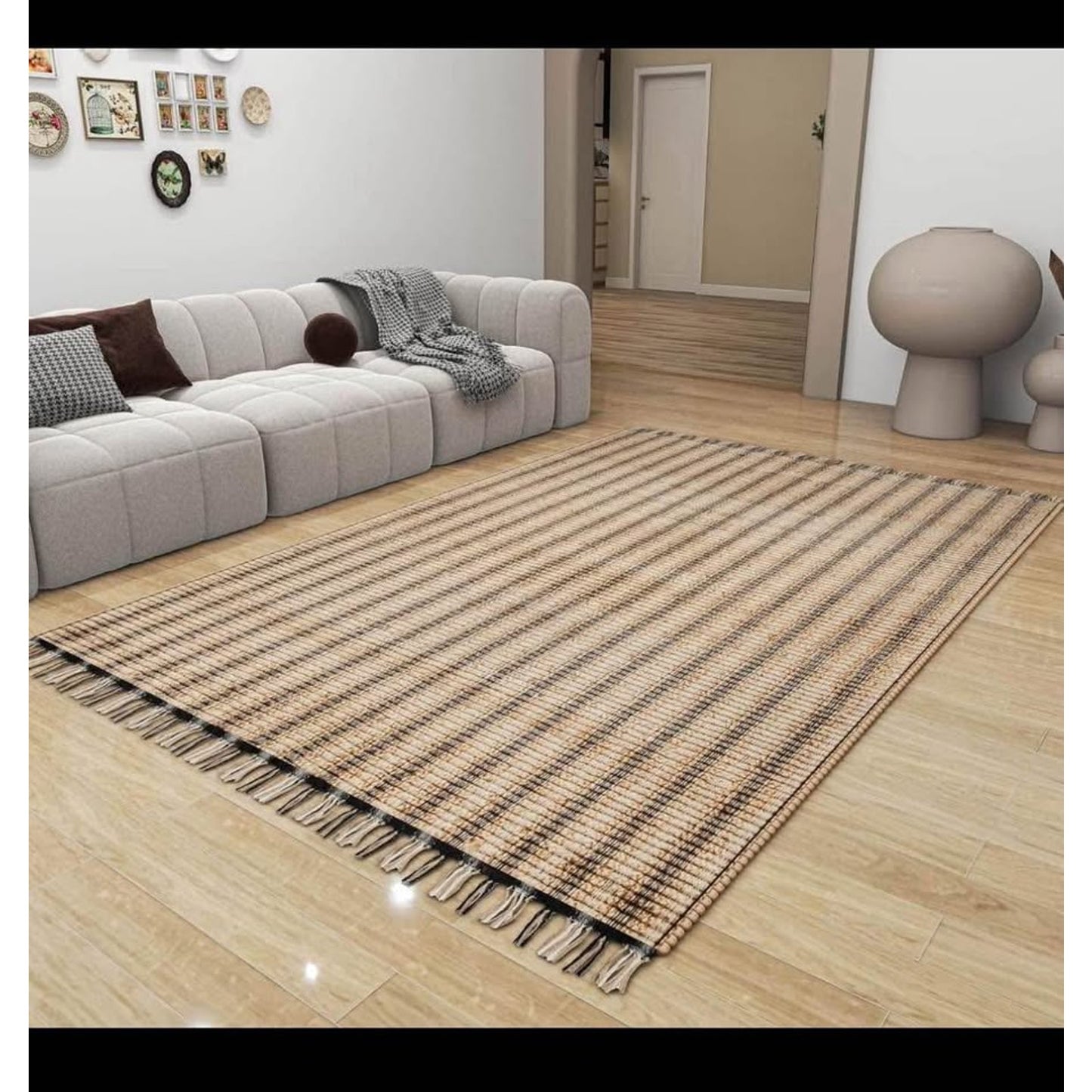 Jute Rug 6x9 Ft, Hand Woven Rug, Tightly Woven Jute Area Rug for Living Room, Bedroom, Kitchen, Dini