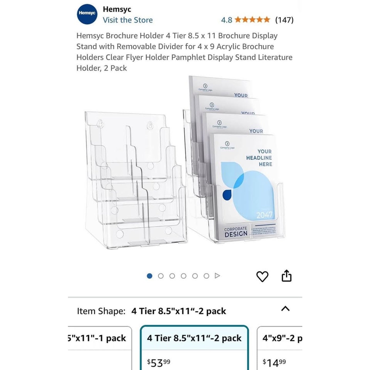 Hemsyc Brochure Holder 4 Tier 8.5 x 11 Brochure Display Stand with Removable Divider for 4 x 9 Acryl