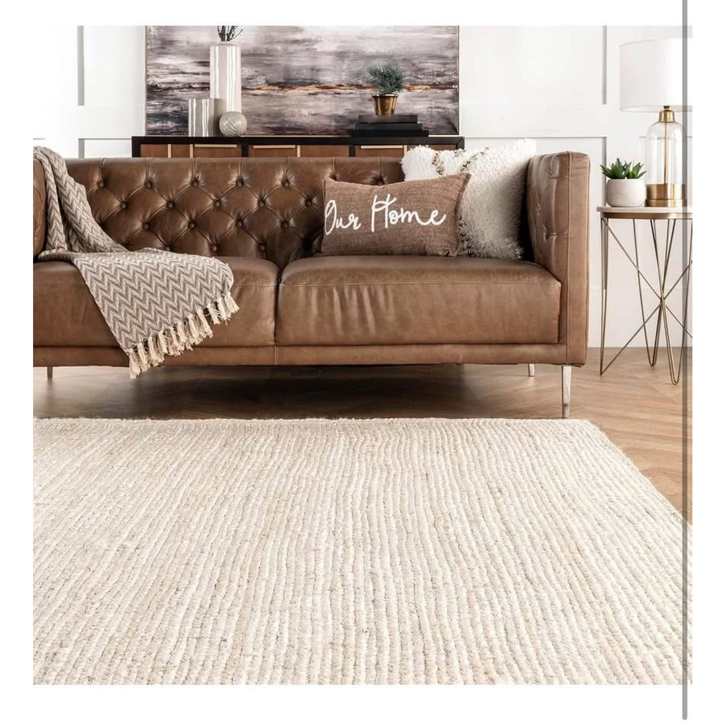 nuLOOM 6x9 Rigo Jute Hand Woven Area Rug, Off White, Solid Farmhouse Design, Natural Fiber, For Bedr