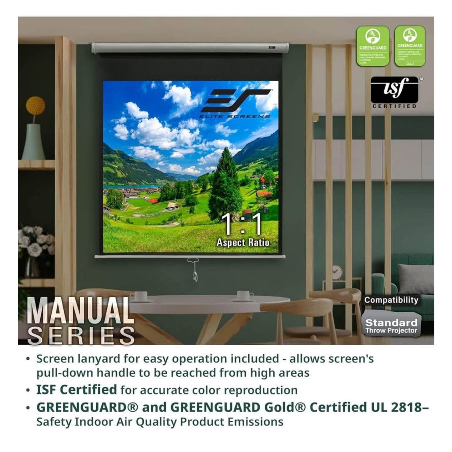 Elite Screens Manual Series, 142-INCH 16:9, Pull Down Manual Projector Screen with AUTO LOCK, Movie
