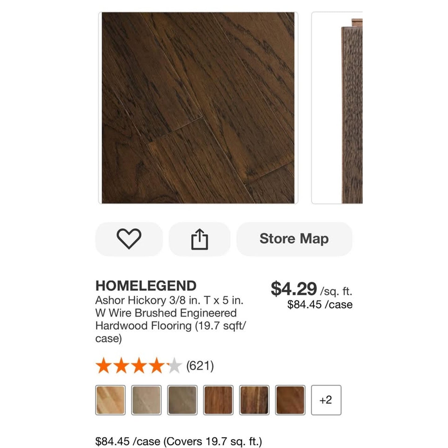 Ashor hickory 3/8 in. T x 5 in. W Wire Brushed Engineered hardwood flooring (19.7 sqft / case)