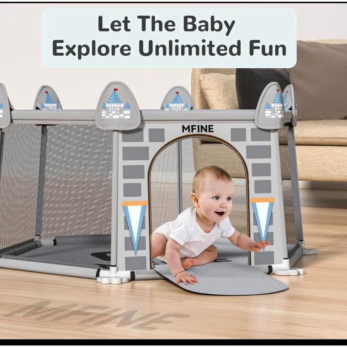 Baby Playpen,Baby Castle Play Pens for Babies and Toddlers,Kids Play Pin,Visible Play Yard with Gate