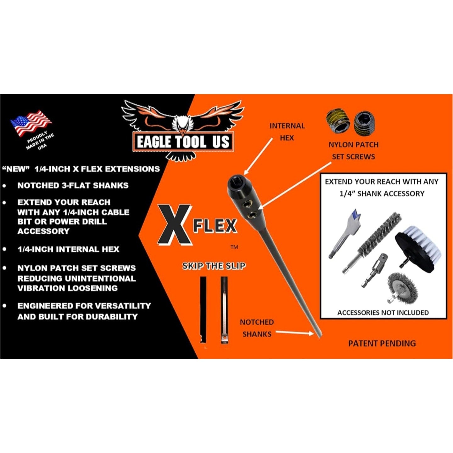 Eagle Tool US ETHX25052 X Flex Installer Bit and Drill Bit Extension, 52-INCH, 1/4-inch Shank,