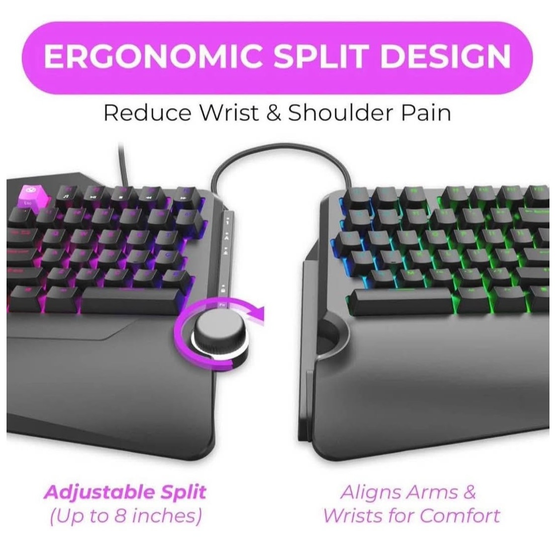 Cloud Nine C989M Ergonomic Mechanical Keyboard for PC - Kailh Tactile Brown Switches