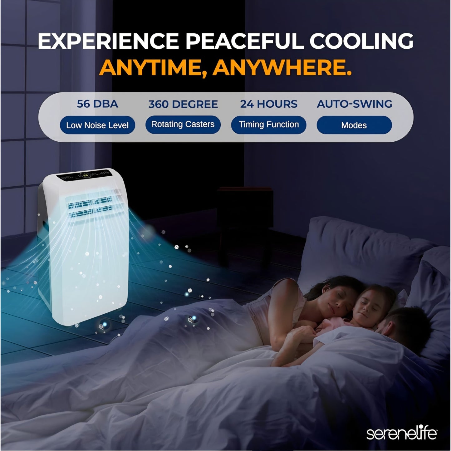 SereneLife Small Air Conditioner Portable 12,000 BTU with Built-in Dehumidifier + Heat - Portable