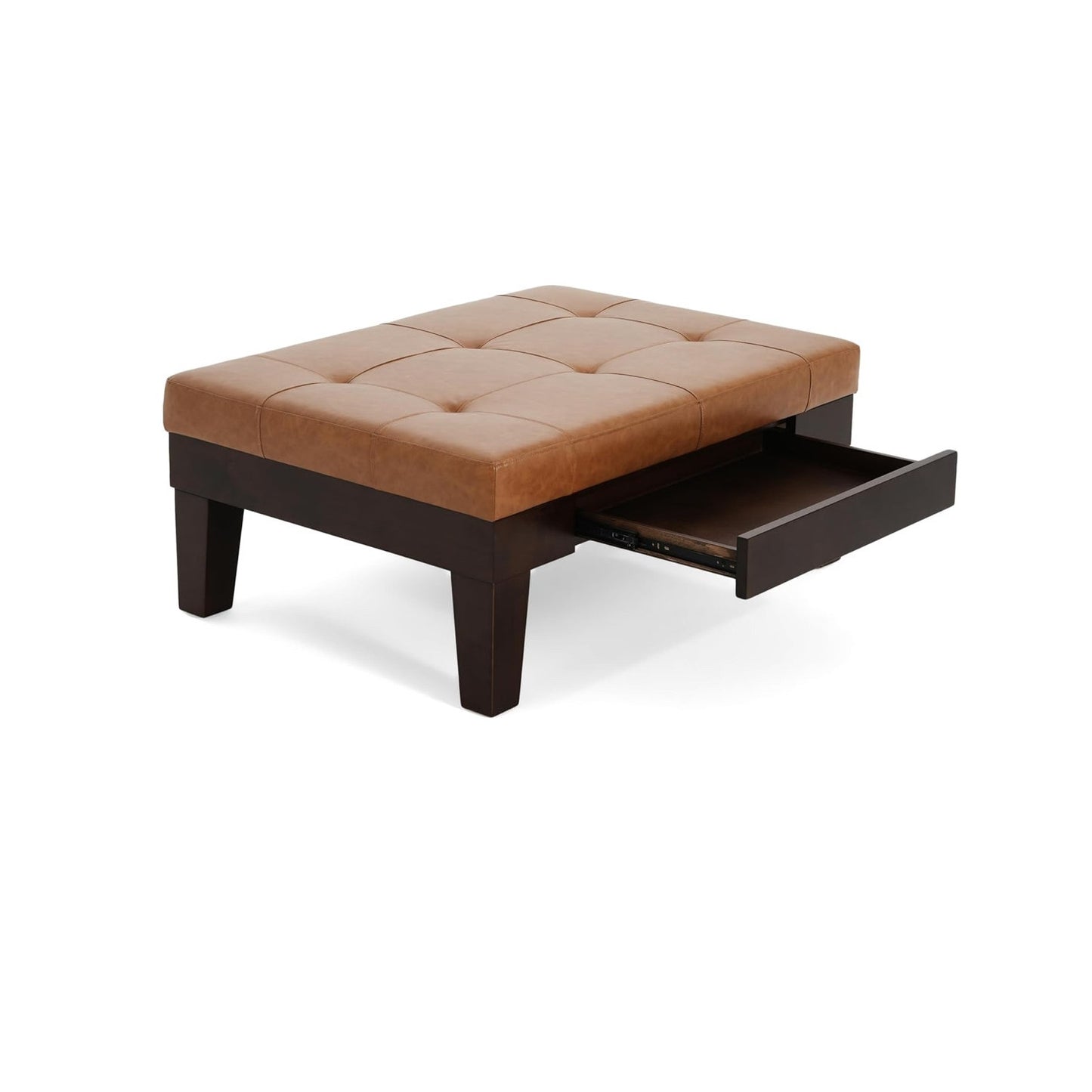 Merax Modern Storage Ottoman with Slide-Out Drawer, Bonded Leather