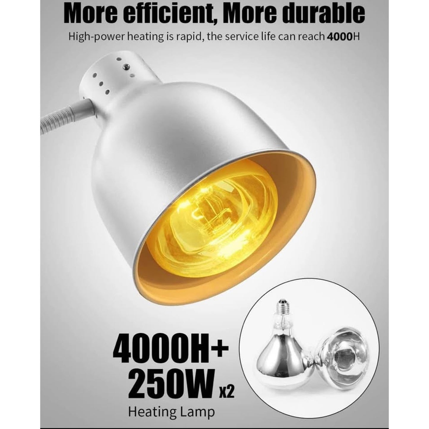 Heat Lamp for Food, Upgrade 250W Bulb x 3 - Each Lasting Over 4000 Hours, Food Heat Lamp with Flexib