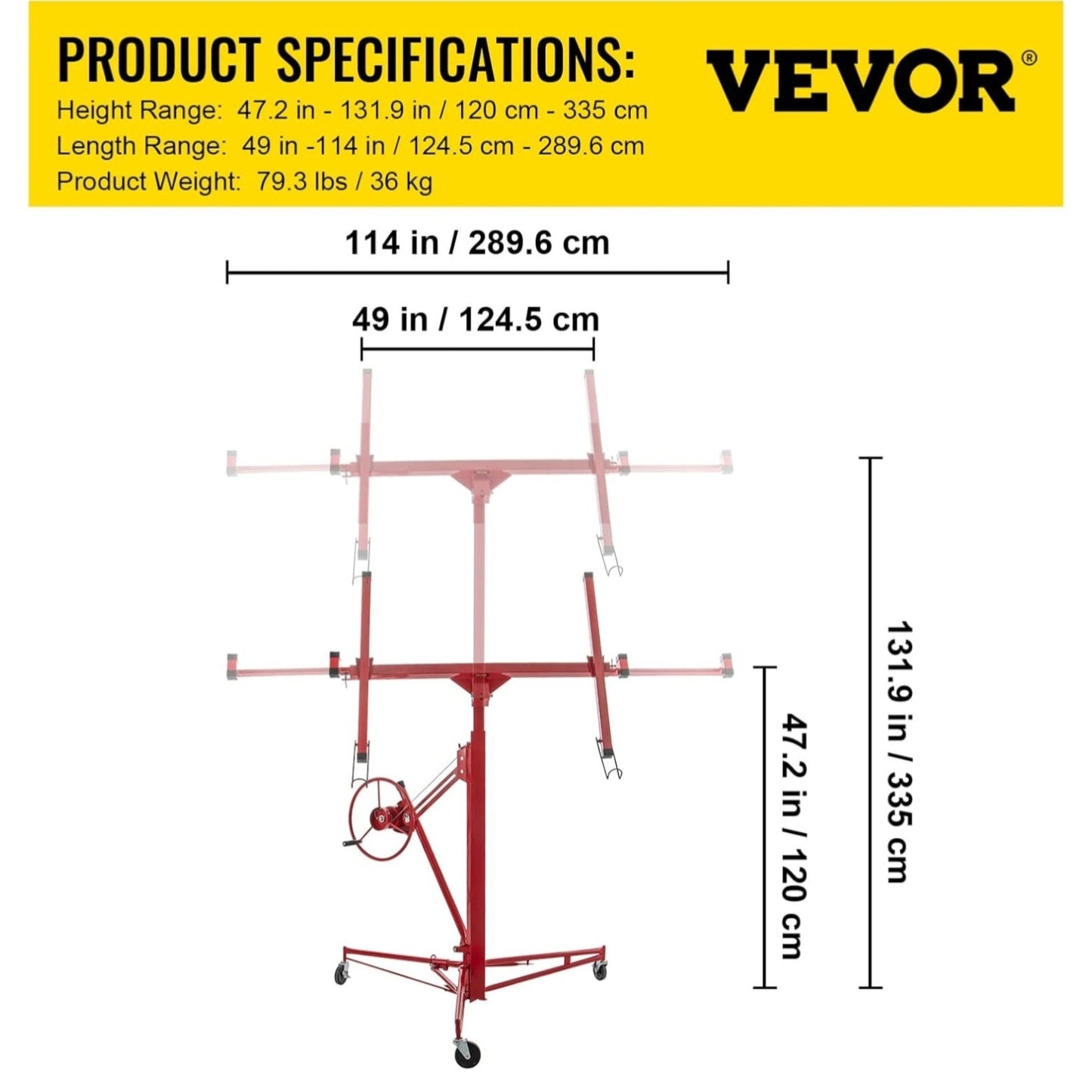 VEVOR Drywall Rolling Lifter Panel, 11ft Sheetrock Lift Drywall Lift, 150lb Weight Capacity Panel