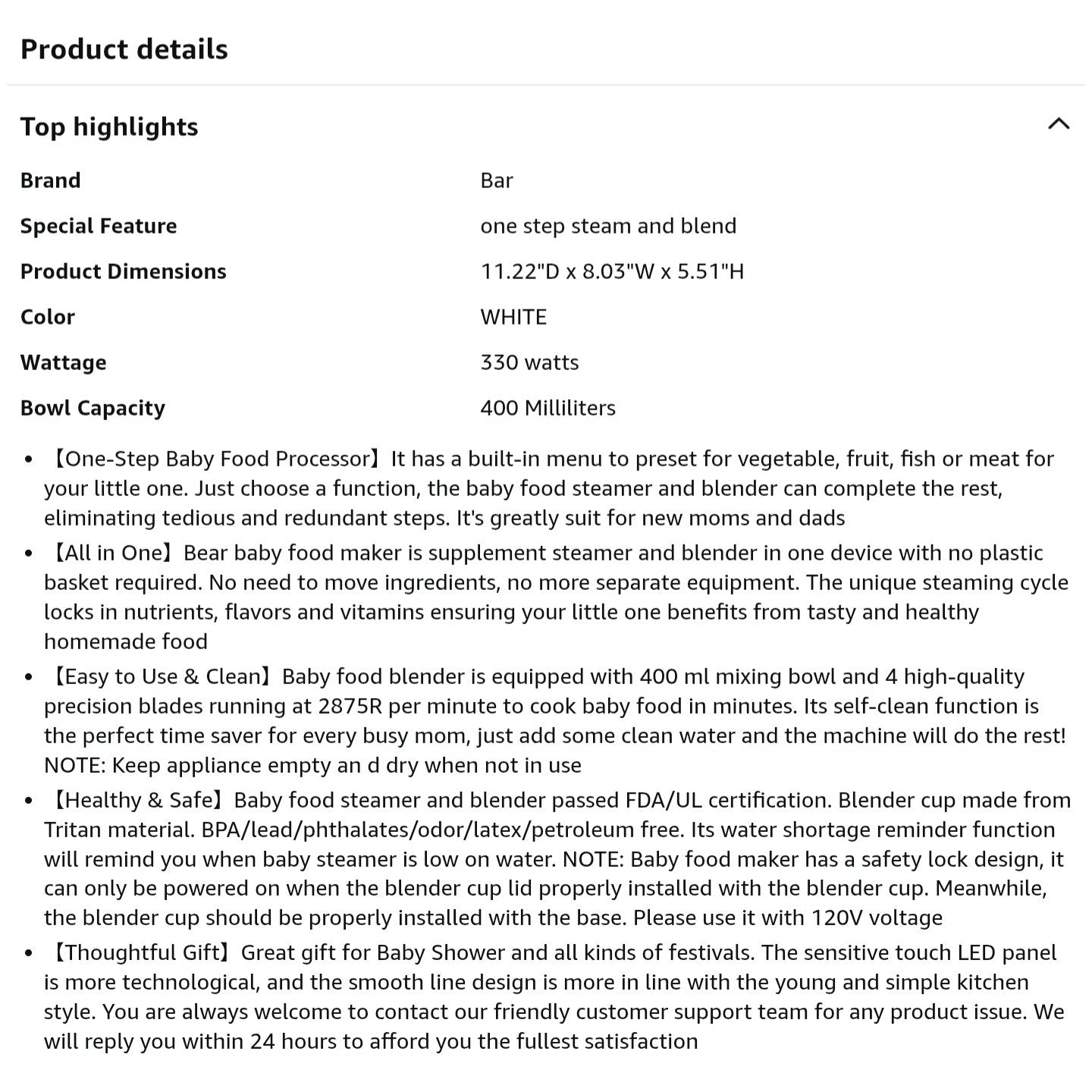 BEAR 2024 Baby Food Maker | One Step Baby Food Processor Steamer Puree Blender | Auto Cooking & Grinding | Baby Food Puree Maker with Self Cleans | Touch Screen Control, White 9K+ bought in past month