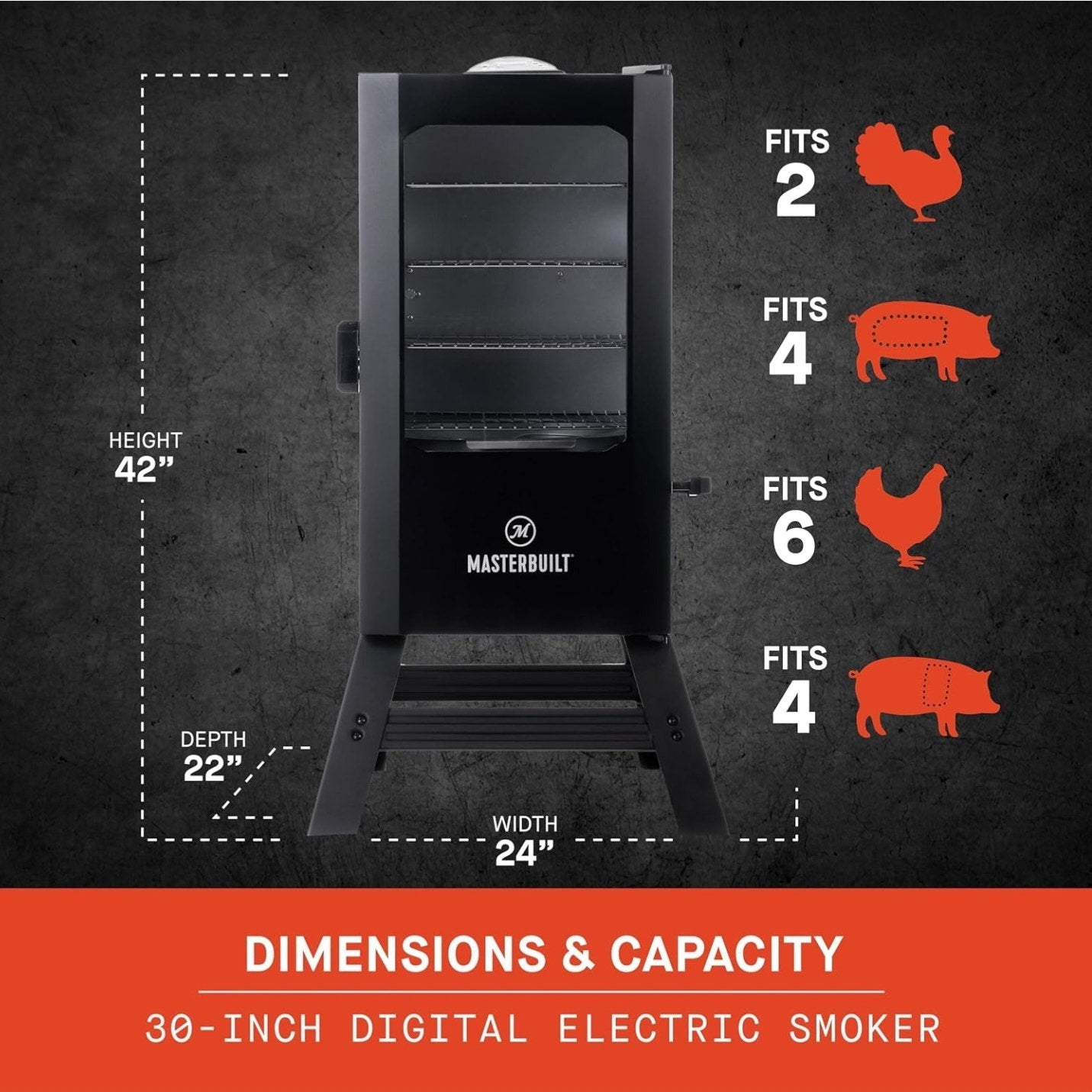 Masterbuilt® 30-inch Digital Electric Vertical BBQ Smoker with Leg Kit, Side Wood Chip Loader