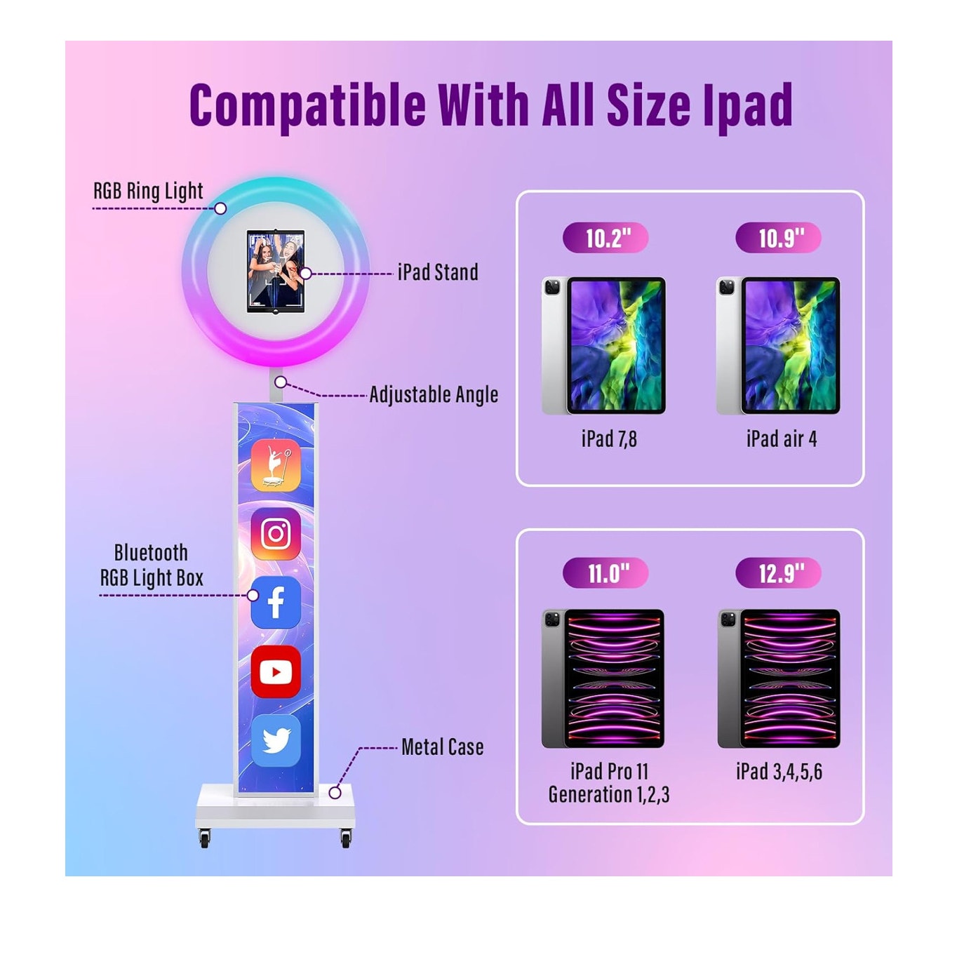 JIYANG Portable Photo Booth Compatible with Any Ipad,Large Lightbox Ipad Photo Booth