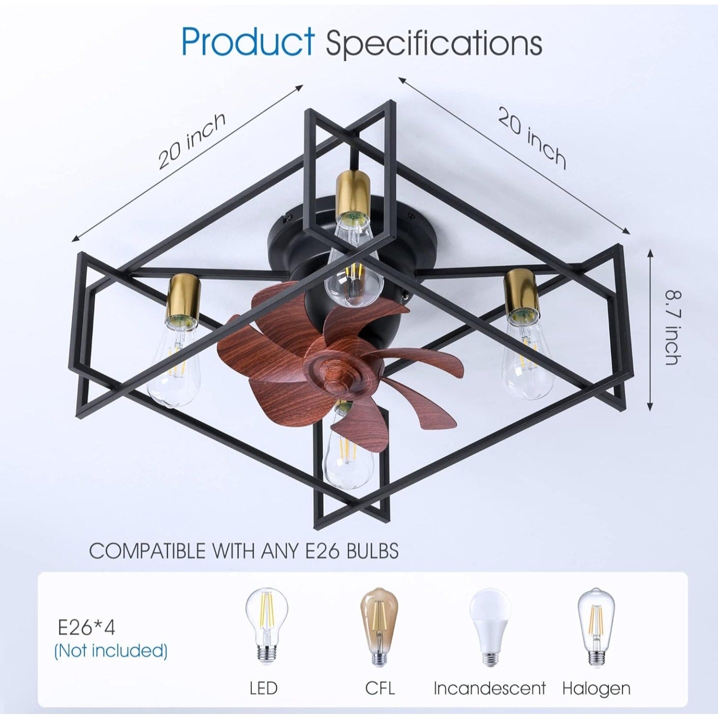 PAZALA Ceiling Fan with Lights A370BK