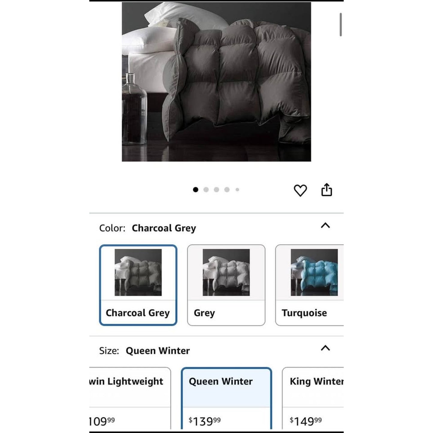 Royoliving Premium Feathers Down Duvet Insert Comforter Queen Size Charcoal Grey Heavyweight Thicken