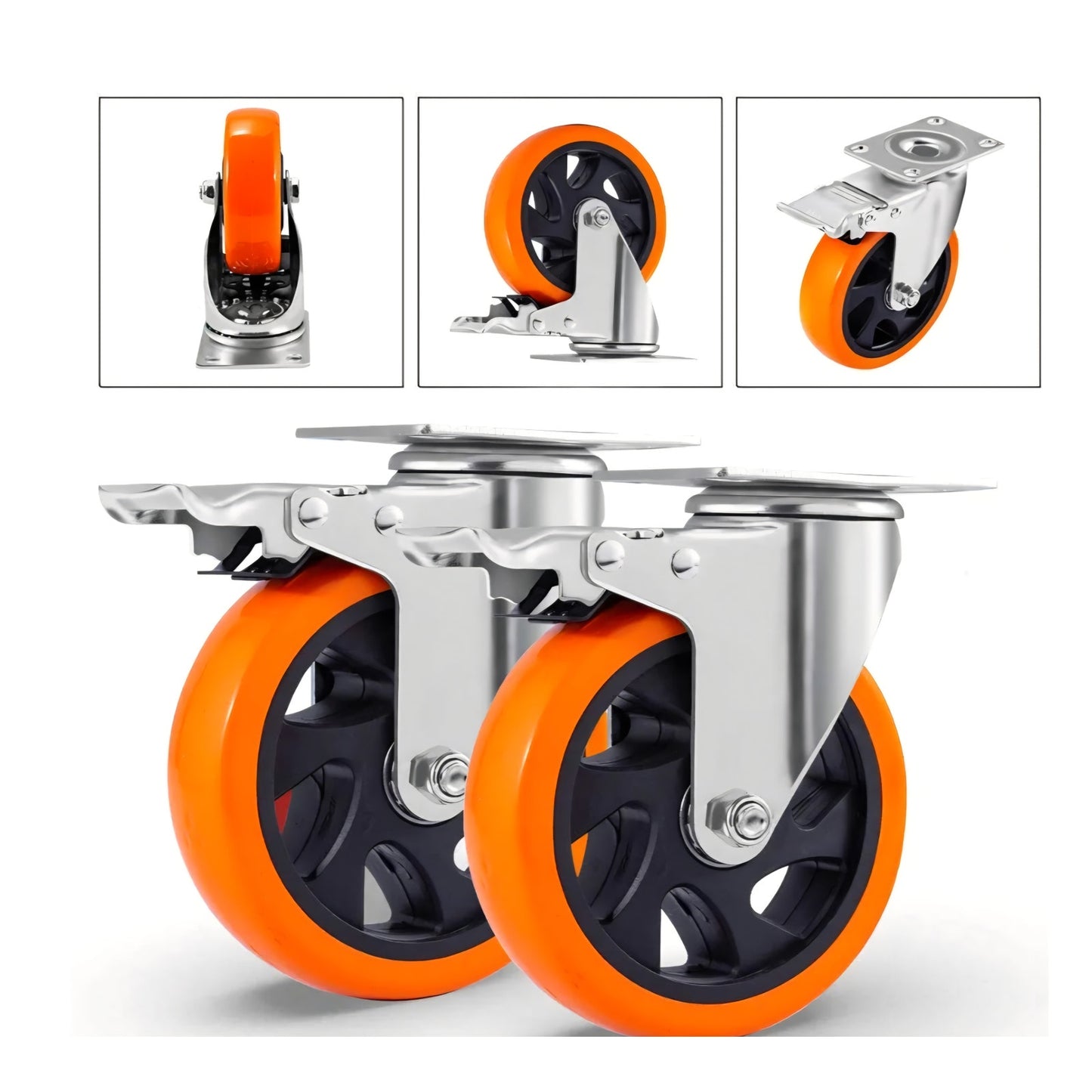 D&L 5 Inch Swivel Casters Wheels 1500lbs Heavy Duty Castors with Brake Polyurethane Dual Locking