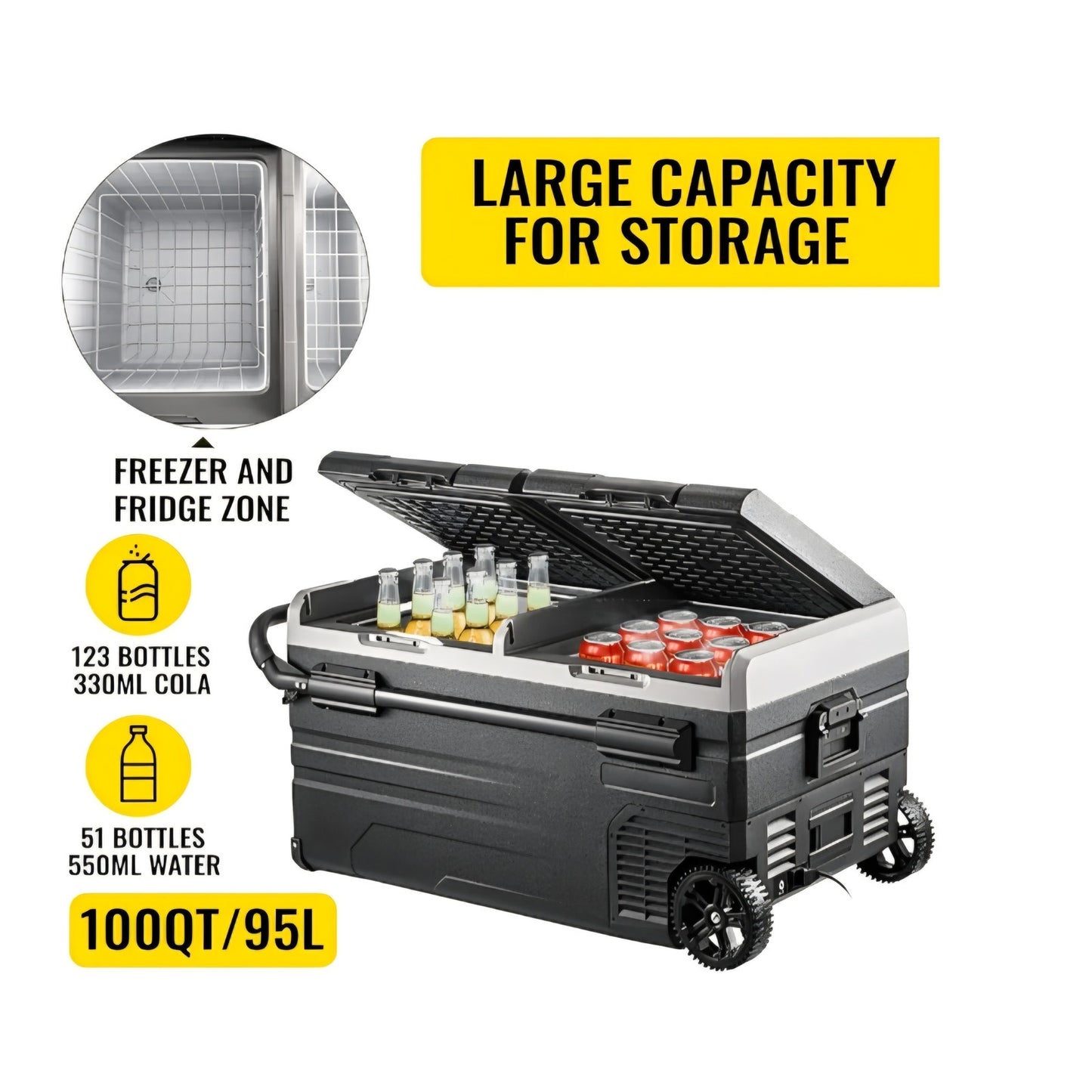 VEVOR Car Refrigerator, 12 Volt Car Refrigerator Fridge, 121.4QT Dual Zone Portable Refrigerator