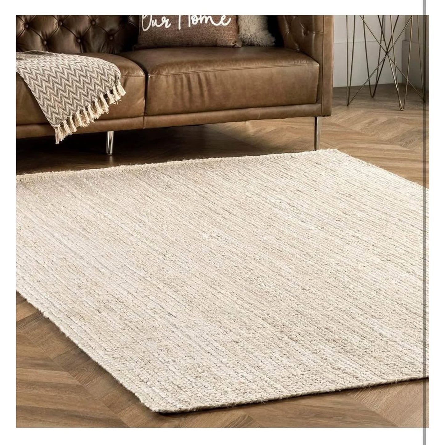 nuLOOM 6x9 Rigo Jute Hand Woven Area Rug, Off White, Solid Farmhouse Design, Natural Fiber, For Bedr