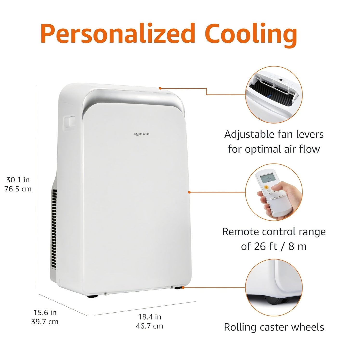 mazon Basics 4-In-1 Portable Air Conditioner, 13,500 BTU (ASHRAE), Cools Up to 550 Sqf, Portable AC