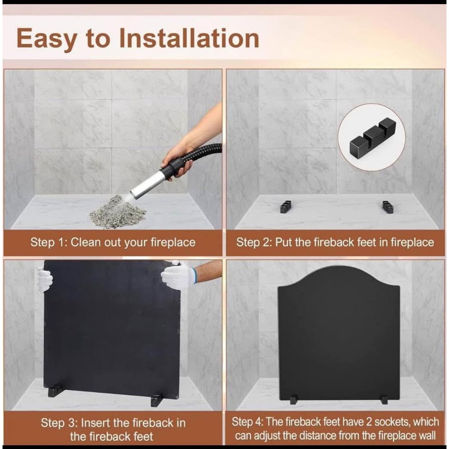 22" Fireback for Fireplace - Iron Fireplace Back Plates with Feet | Fireplace Wall Protection, Black