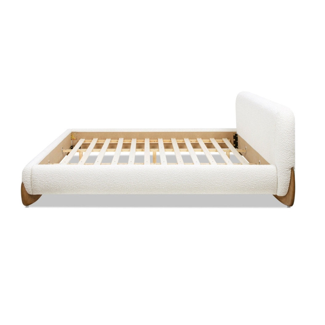 Jennifer Taylor Alpine Puffy Modern Platform Bed, King, Ivory White Bouclé