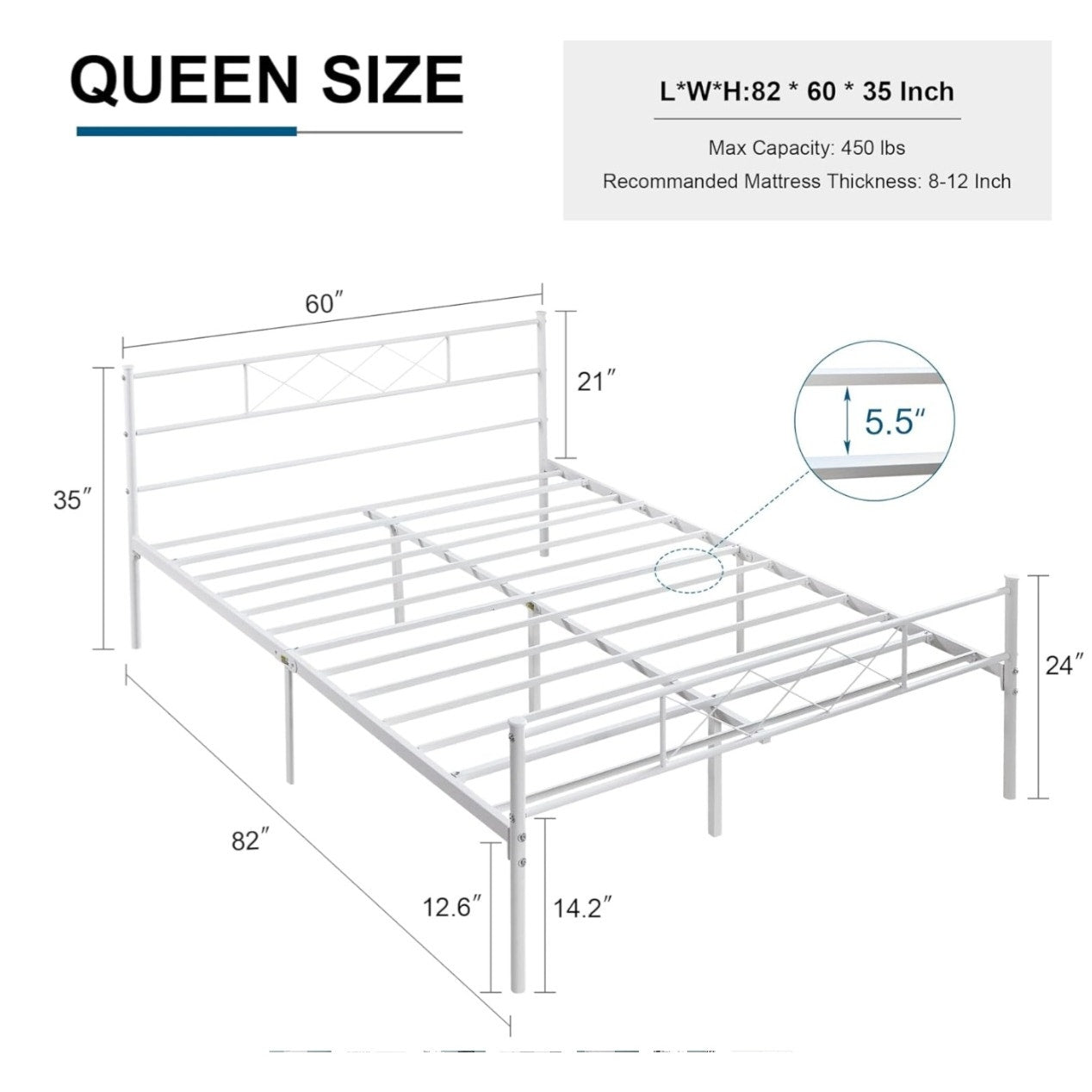 VECELO Queen Size Bed Frame with Headboard
