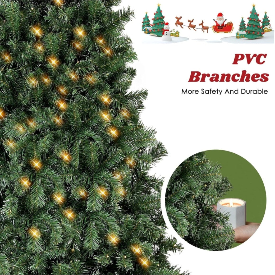 6.5ft Pre-Lit Artificial Holiday Christmas Spruce Tree for Home, Office, Party Decoration
