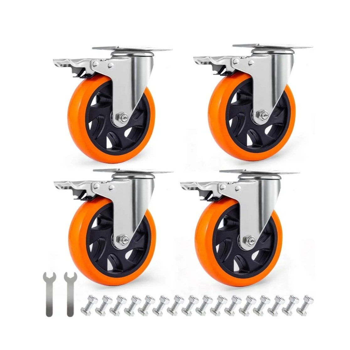 D&L 5 Inch Swivel Casters Wheels 1500lbs Heavy Duty Castors with Brake Polyurethane Dual Locking