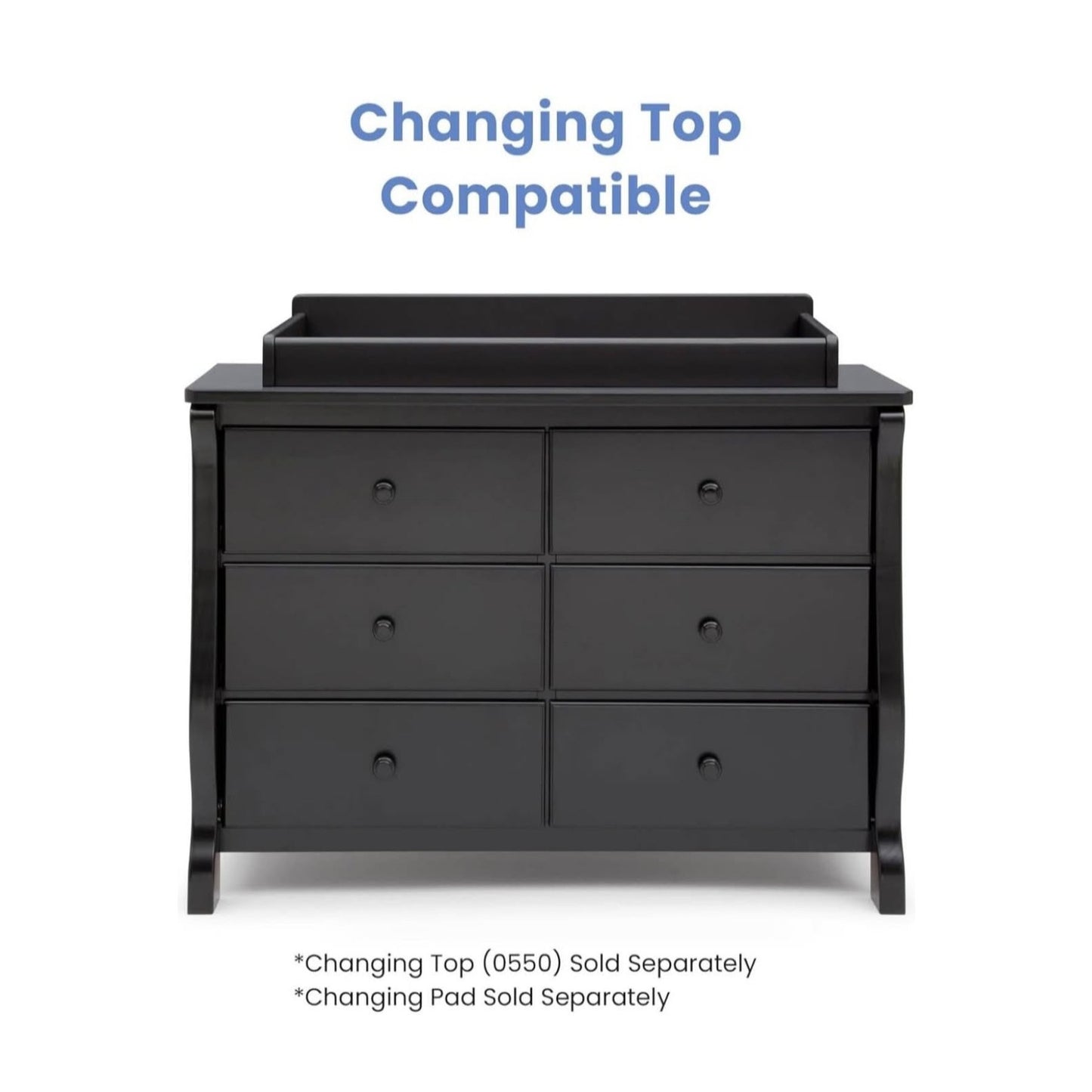 Delta Children Universal 6 Drawer Dresser with Interlocking Drawers, Ebony Black