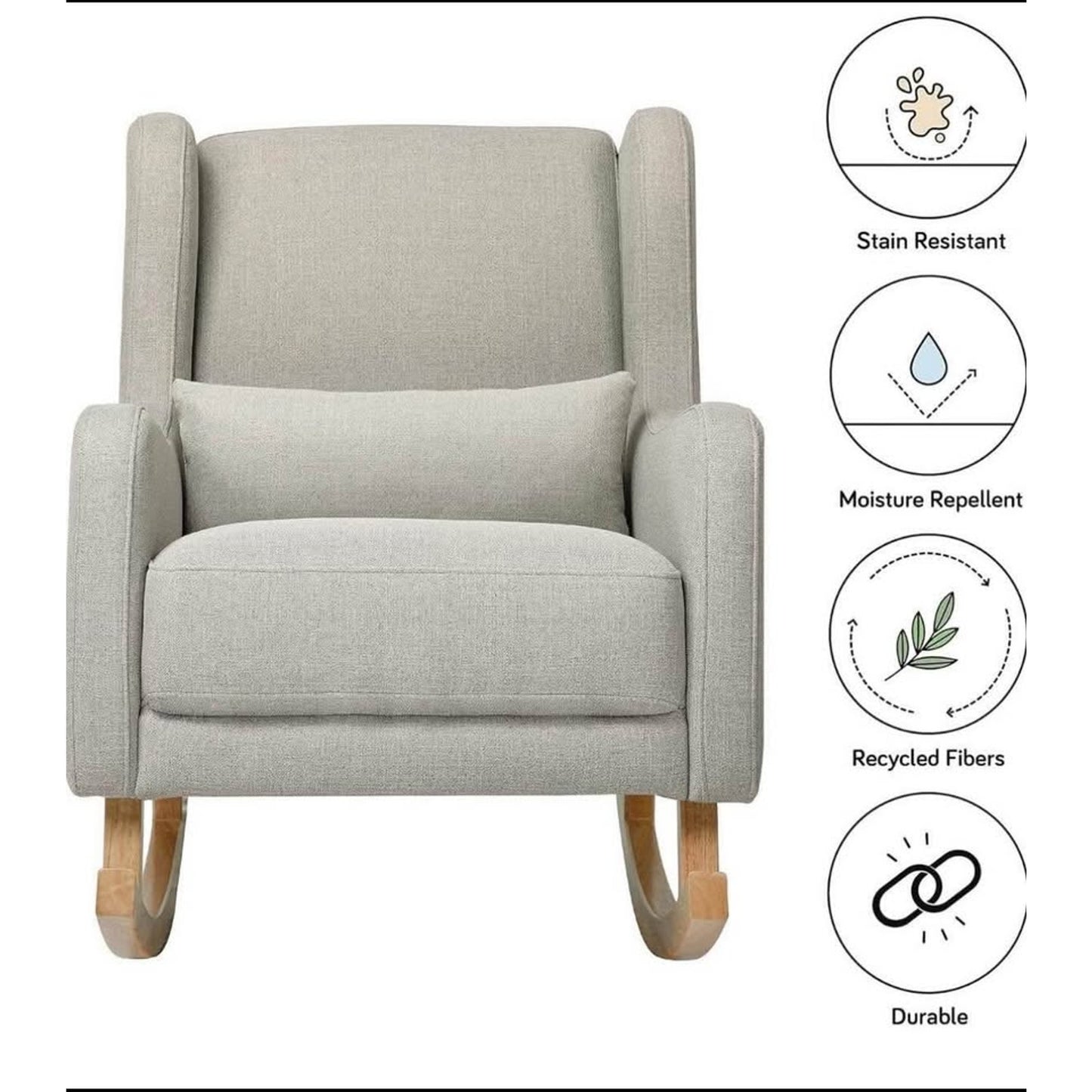 Babyletto Kai Rocker in Performance Grey Eco-Twill with Light Legs, Water Repellent & Stain Resistan