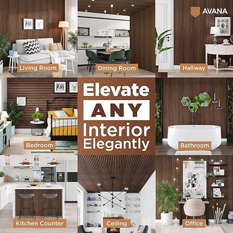 Avana Acoustic Wood Wall Panels, 93.2x11.25 Inch Panels, Fits 94x12 Layout–4 PCs, Durable Wood Panel