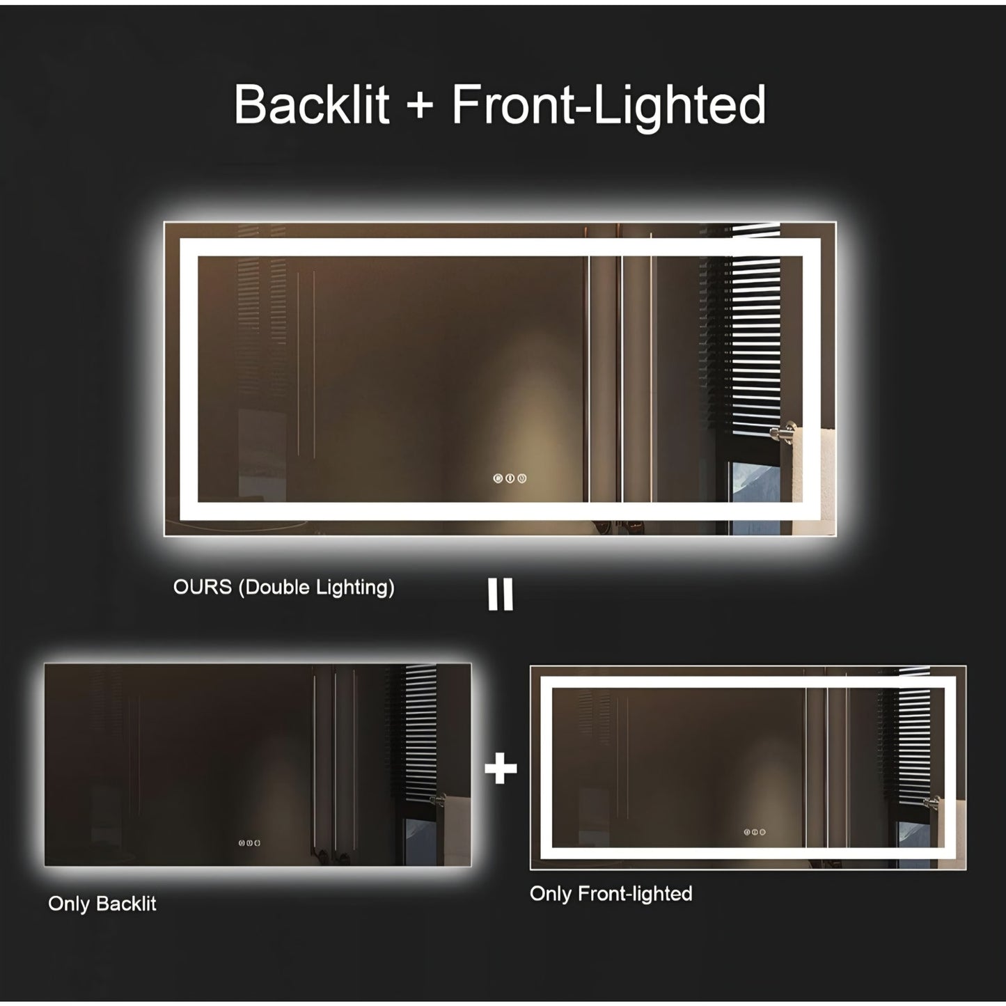 Amorho LED Bathroom Mirror 60'' X36'' with Front and Backlight, Large Dimmable Wall Mirrors