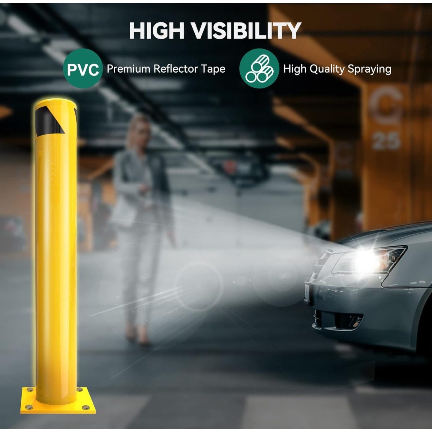 YITAHOME Safety Bollard Post, 42" x 4.5" Steel Bollards for Warehouse, Yellow, 2 Pack