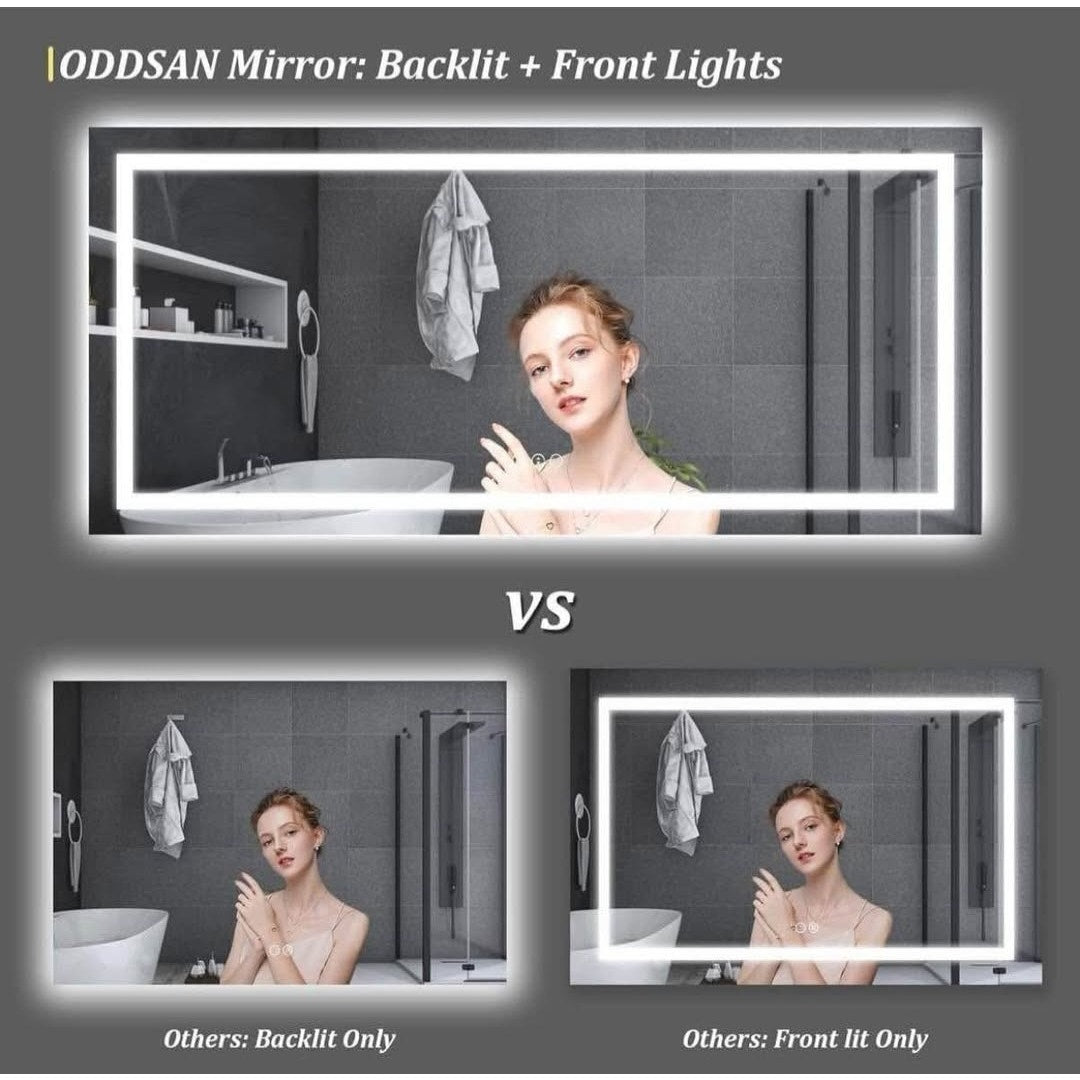 Led Bathroom Mirror 60x36, Large Illuminated Dimmable Vanity Mirror with Lights, Backlit and Front