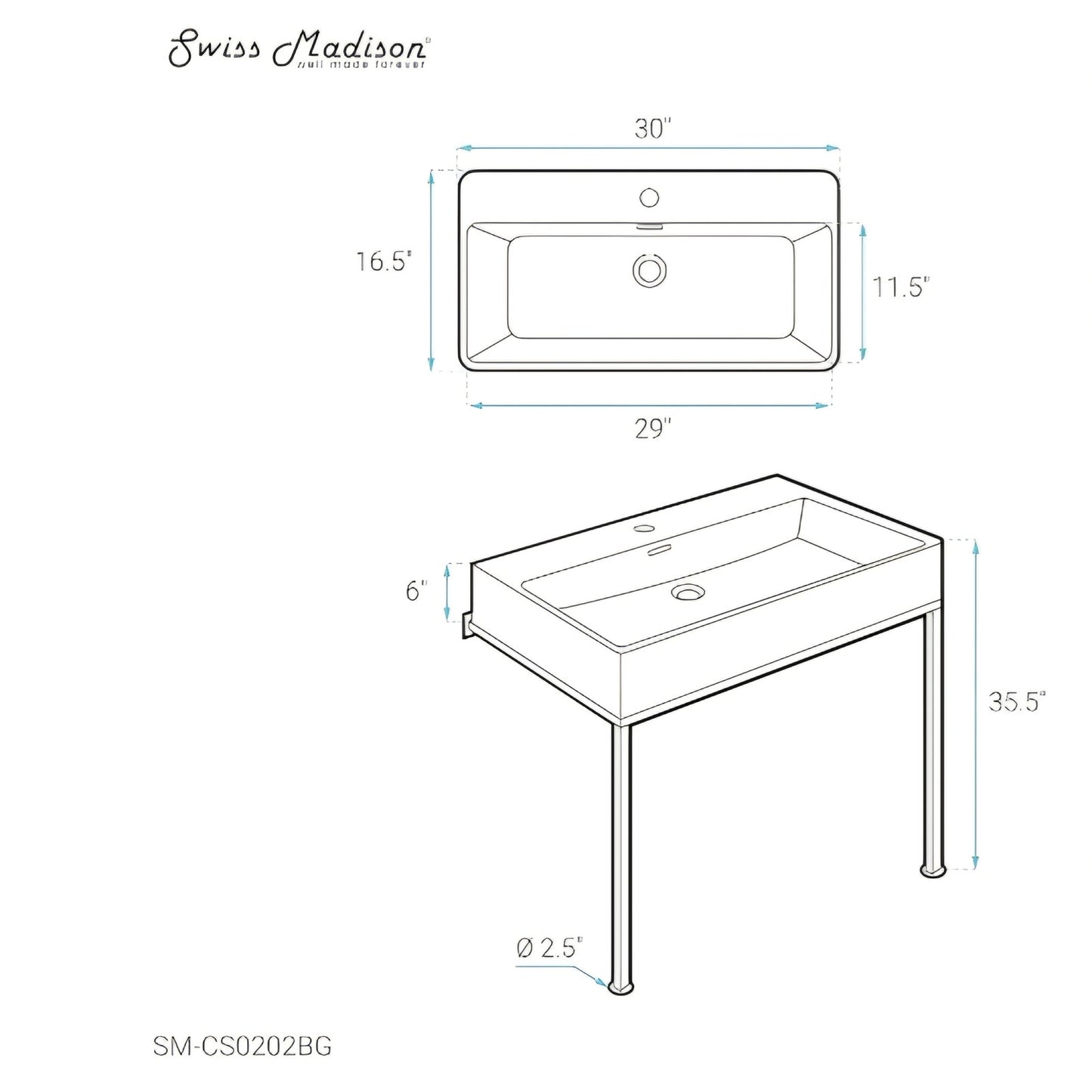 Concorde 30" Rectangle Console Sink with Brushed Gold Legs