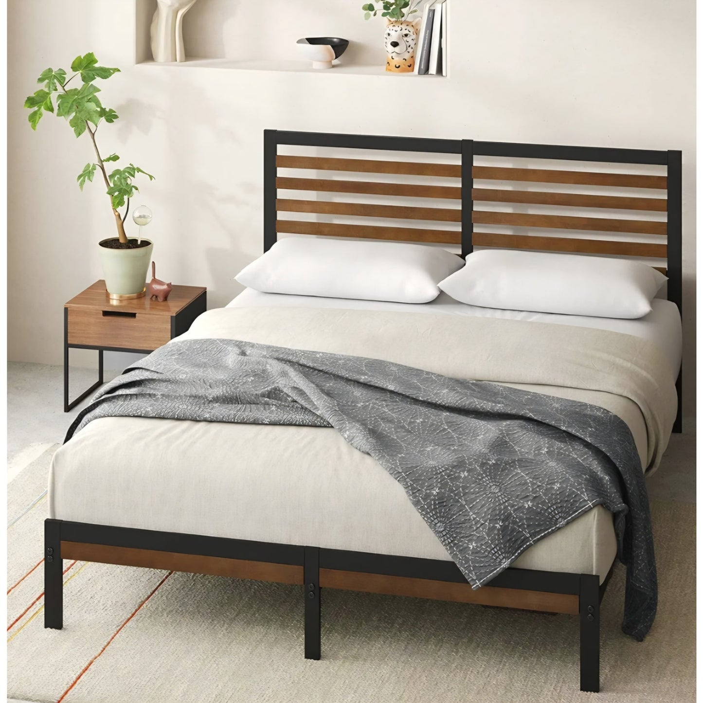 ZINUS Kai Bamboo and Metal Platform Bed Frame with Headboard, No Box Spring Needed, Easy Assembly