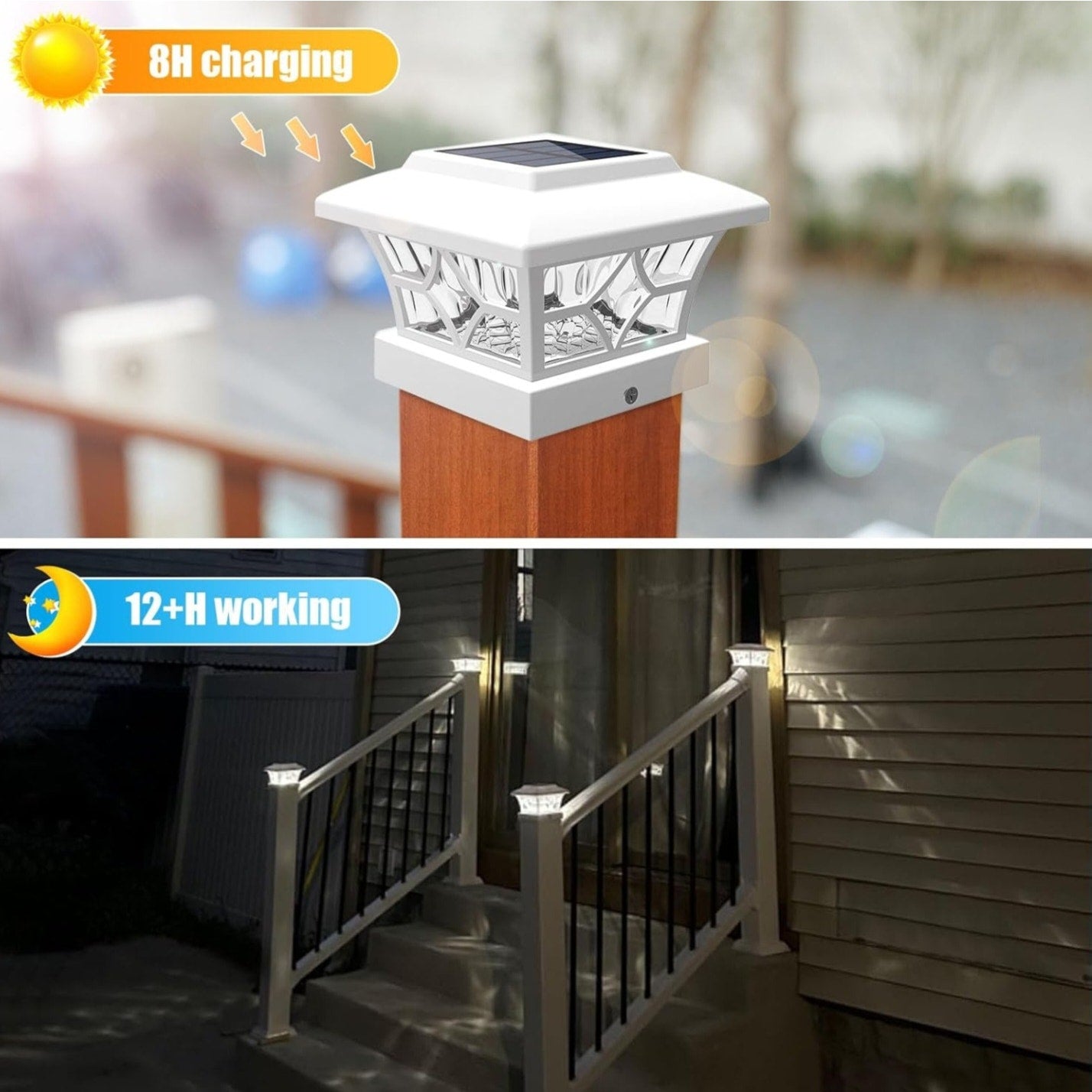 VOLISUN Solar Post Cap Lights Outdoor, Solar Powered Fence Cap Lights for 4x4 Vinyl/Wood, White