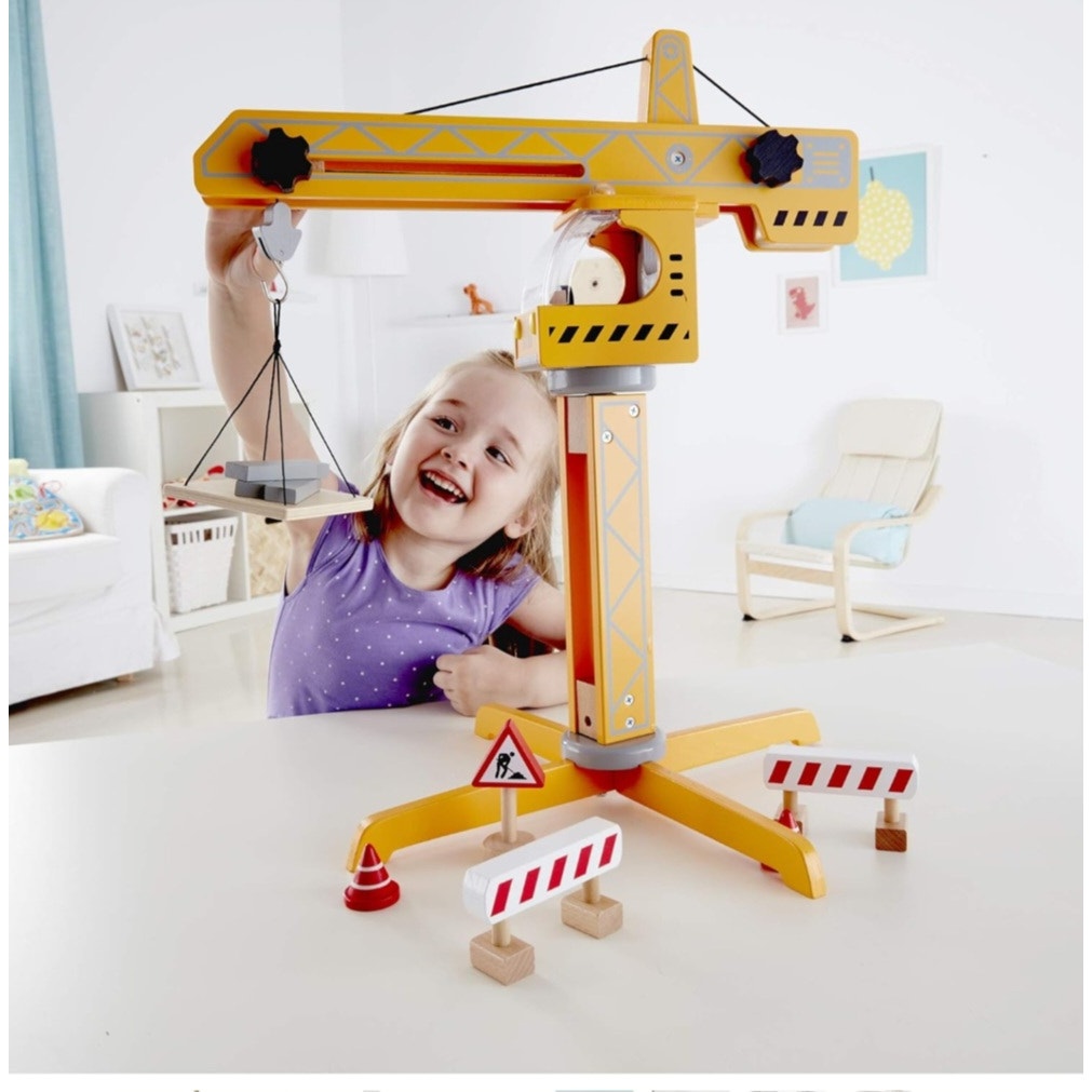 Hape Playscapes Crane Lift Playset| Construction Truck Vehicle Playset for Kids