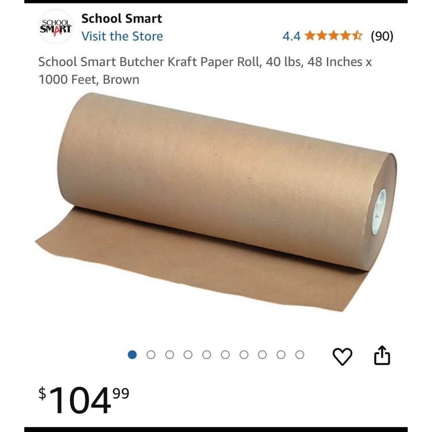 School Smart Butcher Kraft Paper Roll, 40 lbs, 48 Inches x 1000 Feet, Brown