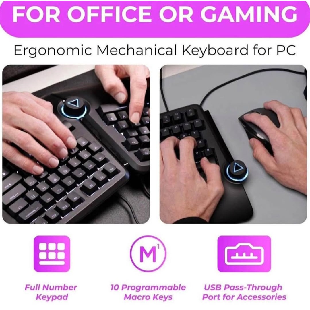 Cloud Nine C989M Ergonomic Mechanical Keyboard for PC - Kailh Tactile Brown Switches