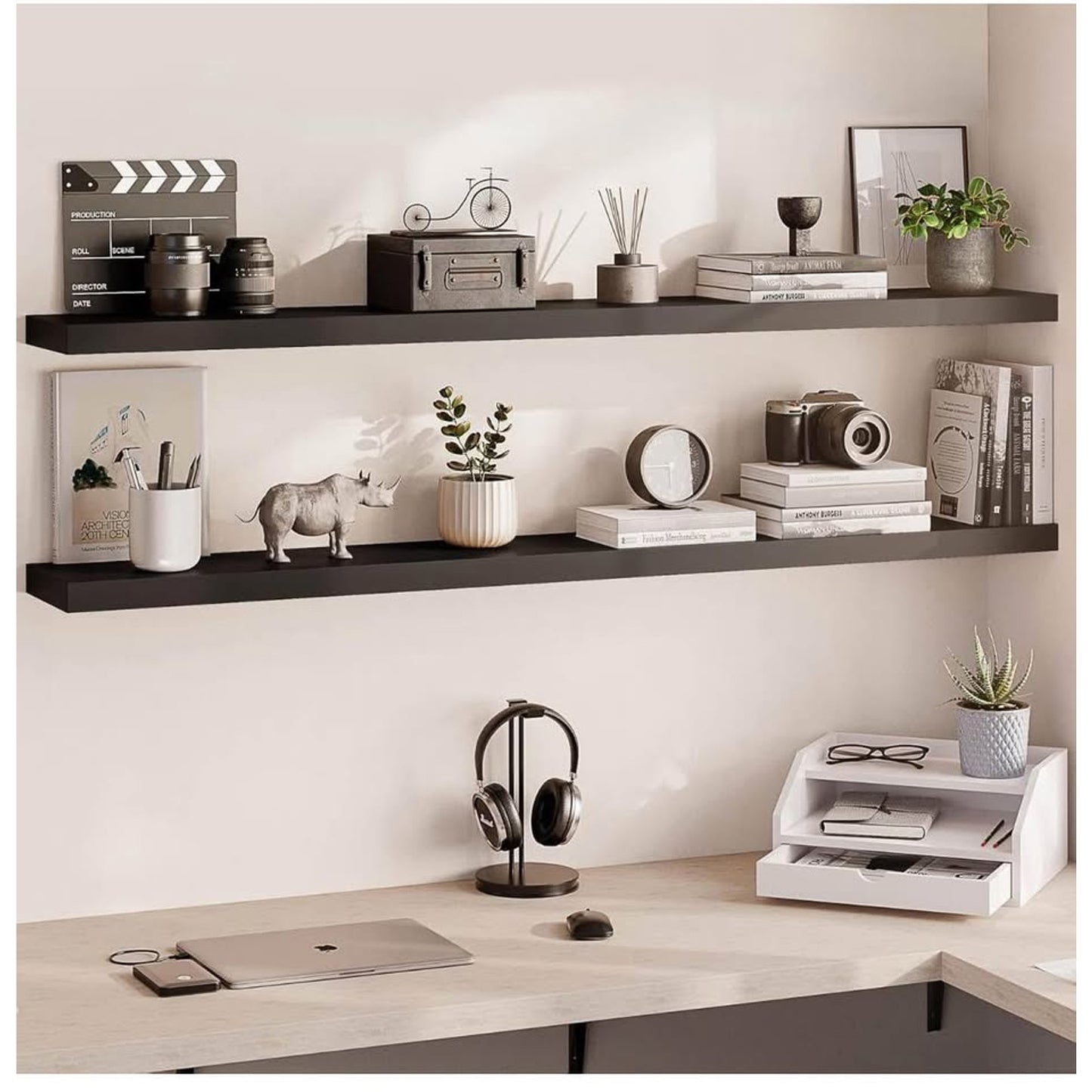 Ballucci Floating Shelves for Wall, 60" Wood Wall Shelf Set of 2, with Invisible Brackets for Bathro