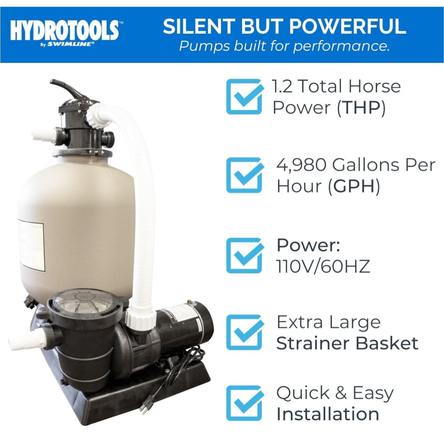 SWIMLINE HYDROTOOLS Pool Sand Filter Pump For Above Ground & Inground Pool | 24 Inch Cleaner System